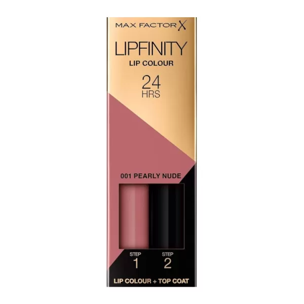 Max Factor Lipfinity 2-Step Long Lasting Lipstick - 001 Pearly Nu, 24 uur kleur, hydraterende topcoat, niet afgevende lippenstift