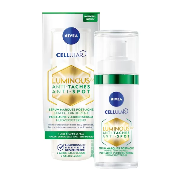 NIVEA Cellular LUMINOUS630 Anti-Spot Serum 30ml – Vermindert Acne Vlekken, Met Salicylzuur & Hyaluronzuur, Matterend & Verzachtend