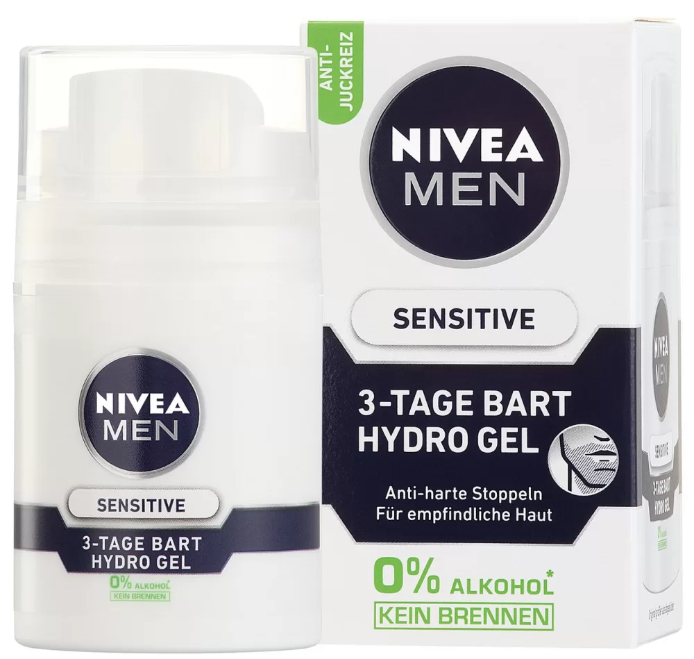 Nivea Men Sensitive Hydro Gel voor 3-Dagen Baard, 50 ml - Verzacht de huid, frisse geur, zonder aluminium en parabenen, dagelijks gebruik