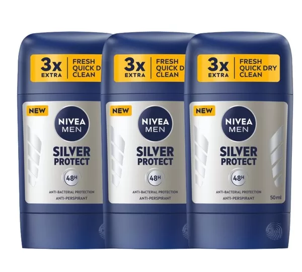 Nivea Men Silver Protect Deodorant Voordeelverpakking - 3x50ml - Antibacterieel, 48 uur bescherming, moderne geur, dermatologisch getest