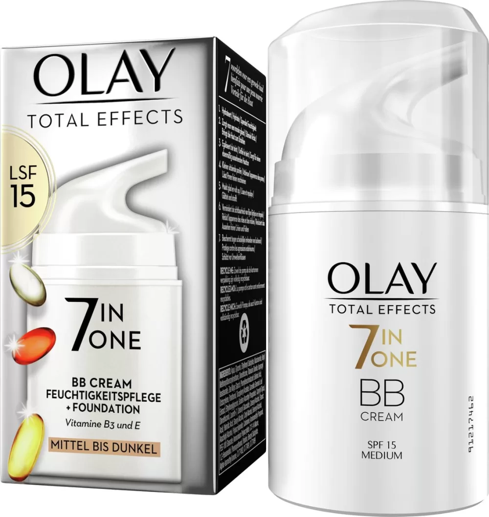 Olay Total Effects 7in1 BB Crème Medium-Donker - SPF15 - 50ml, Hydrateert, Egaliseert, Beschermt, 7 Huidvoordelen, Niet-vettig