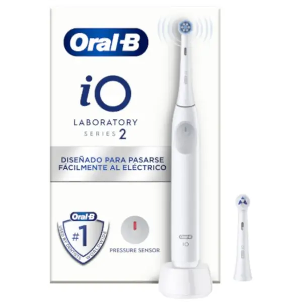 **Oral-B iO Laboratory 2 Elektrische Tandenborstel met iO-technologie, Druksensor, Ronde Borstelkop, en 2 Gentle Care Opzetborstels**