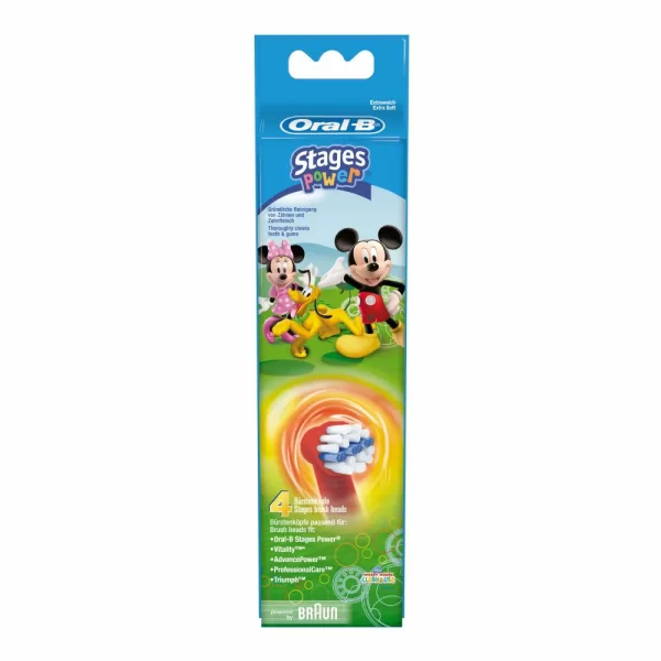 Oral-B Kids Mickey Mouse Opzetborstels - 4 Stuks - Zachte Borstels voor Kinderen - Geschikt voor Stages Power Tandenborstels