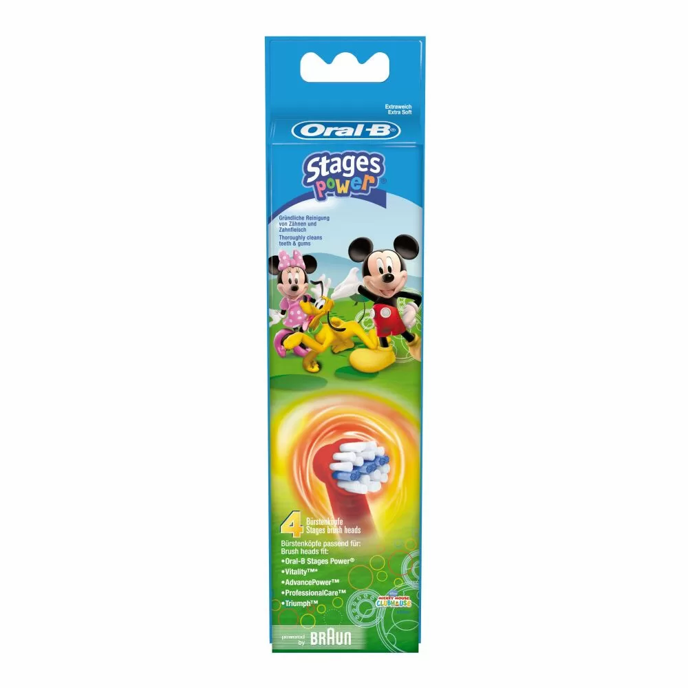 Oral-B Kids Mickey Mouse Opzetborstels - 4 Stuks - Zachte Borstels voor Kinderen - Geschikt voor Stages Power Tandenborstels