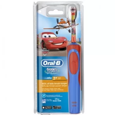 Oral-B Stages Power Elektrische Tandenborstel voor Kinderen - Oscillerend, Muzikale Timer, Extra Zacht, Compact Opladen, Cars Design
