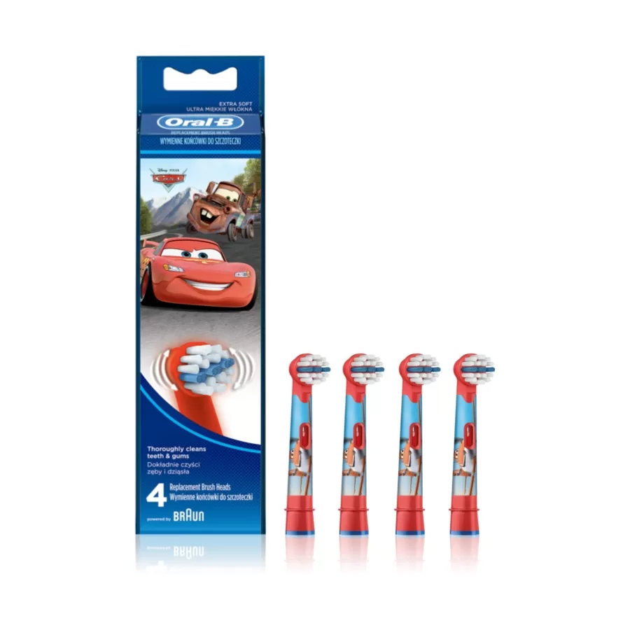 Oral-B Stages Power EB10 Cars Opzetborstels voor Kinderen - 4 Stuks, Zacht Poetsen, Geschikt voor Oplaadbare Tandenborstels