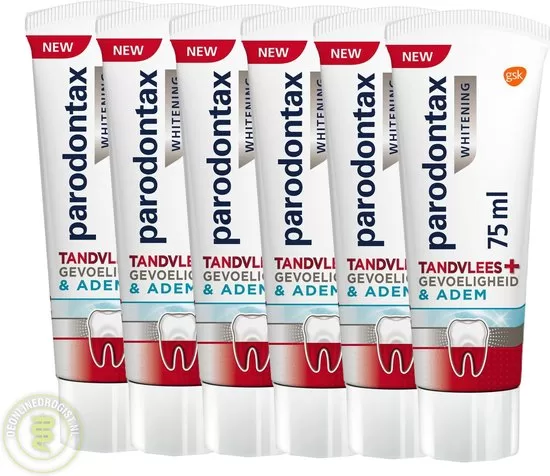 Parodontax Tandpasta - Tandvlees+Gevoeligheid & Frisse Adem - Whitening - 75ml (6 stuks) - Bescherming tegen tandvleesproblemen & slechte adem