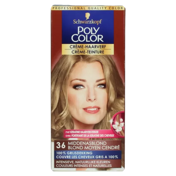 Poly Color Haarverf 36 Middel-Asblond - Diepe, duurzame kleur met perfecte grijsdekking voor een natuurlijk resultaat