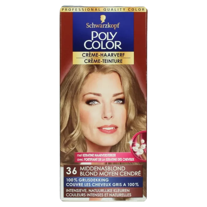 Poly Color Haarverf 36 Middel-Asblond - Diepe, duurzame kleur met perfecte grijsdekking voor een natuurlijk resultaat