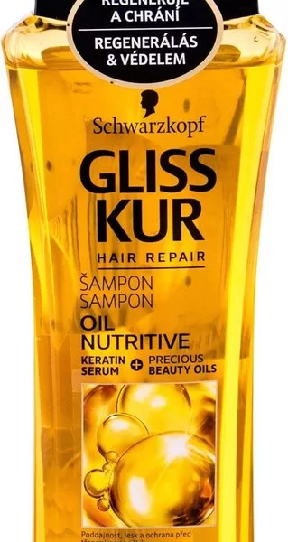 Schwarzkopf Gliss Kur Oil Nutritive Shampoo 250ml - Bescherming voor gespleten haarpunten, 7 voedende oliën, Vloeibare keratine, Glanzend haar