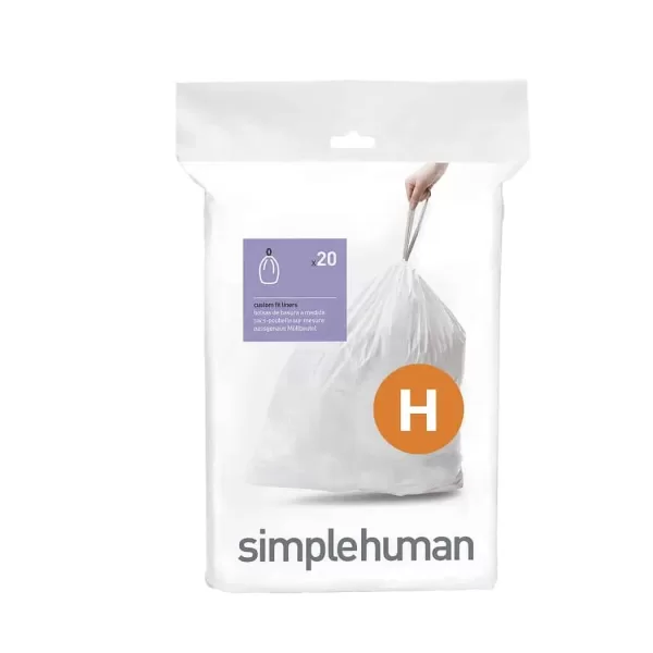 Simplehuman Müllbeutel Code H – Passgenau, reißfest, doppelnaht, schnelles Entnehmen – Ideal für Sensor- & Treteimer, 20 Stück