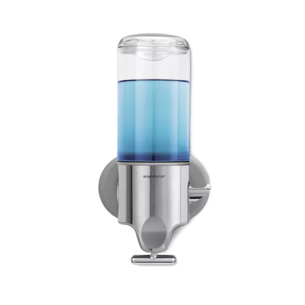 simplehuman Seifenspender mit Wandhalterung - Ergonomischer T-förmiger Hebel, rostfreies Edelstahl, praktischer Aufhänger für Zubehör, einfach nachfüllen