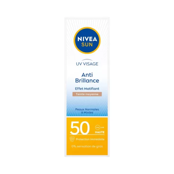 Sun UV Face Shine Control - Matterende gezichtscrème SPF50, Medium Getint, 50ml - Bescherming tegen UVA/UVB & HEVL, 24u Hydratatie, Niet vet!