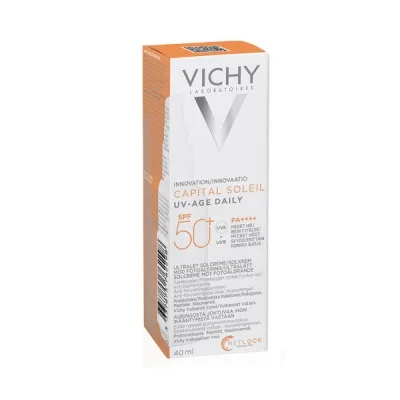 Vichy Capital Soleil UV-Age Gezichtszonnecrème SPF50+ - 40 ml, Hypoallergeen, Anti-Aging, Lichte Textuur, Waterbestendig, Voor Alle Huidtypes