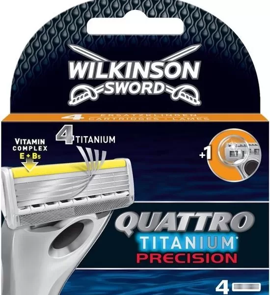 Wilkinson Sword Quattro Titanium Precision - 4 Scheermesjes für eine sanfte und präzise Rasur - Hochwertige Klingen für optimalen Komfort