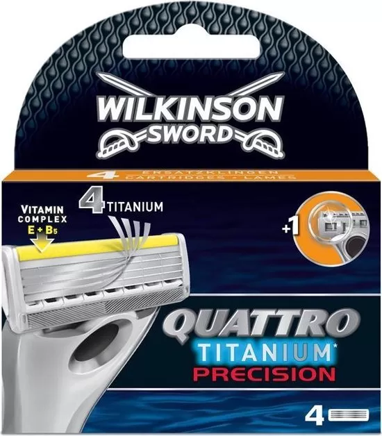 Wilkinson Sword Quattro Titanium Precision - 4 Scheermesjes für eine sanfte und präzise Rasur - Hochwertige Klingen für optimalen Komfort