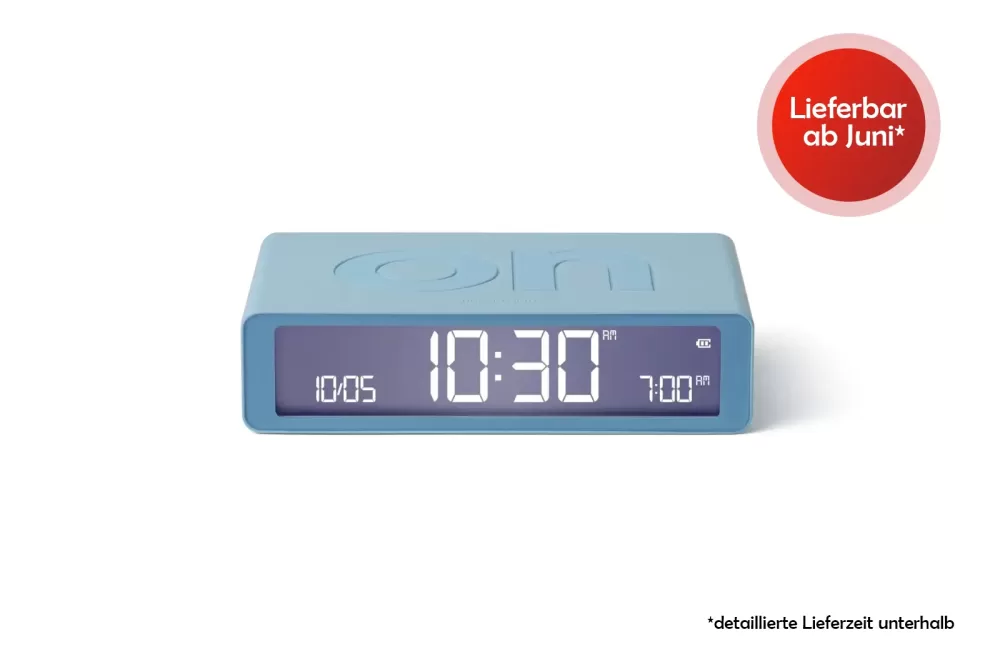 LEXON Flip Classic LCD-Wecker in Hellblau | Reversibel, Akku, intuitiv, kompaktes Design, einfache Bedienung, ideal für Nachttisch & unterwegs