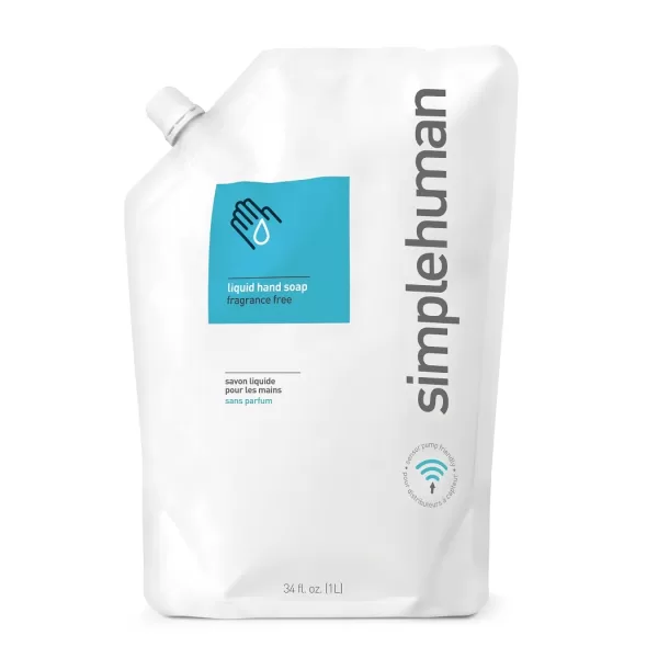 simplehuman Flüssigseife Nachfüllbeutel 1000 ml, parfumfrei, hypoallergen, biologisch abbaubar, ideal für Sensorspender, umweltfreundlich & ökonomisch
