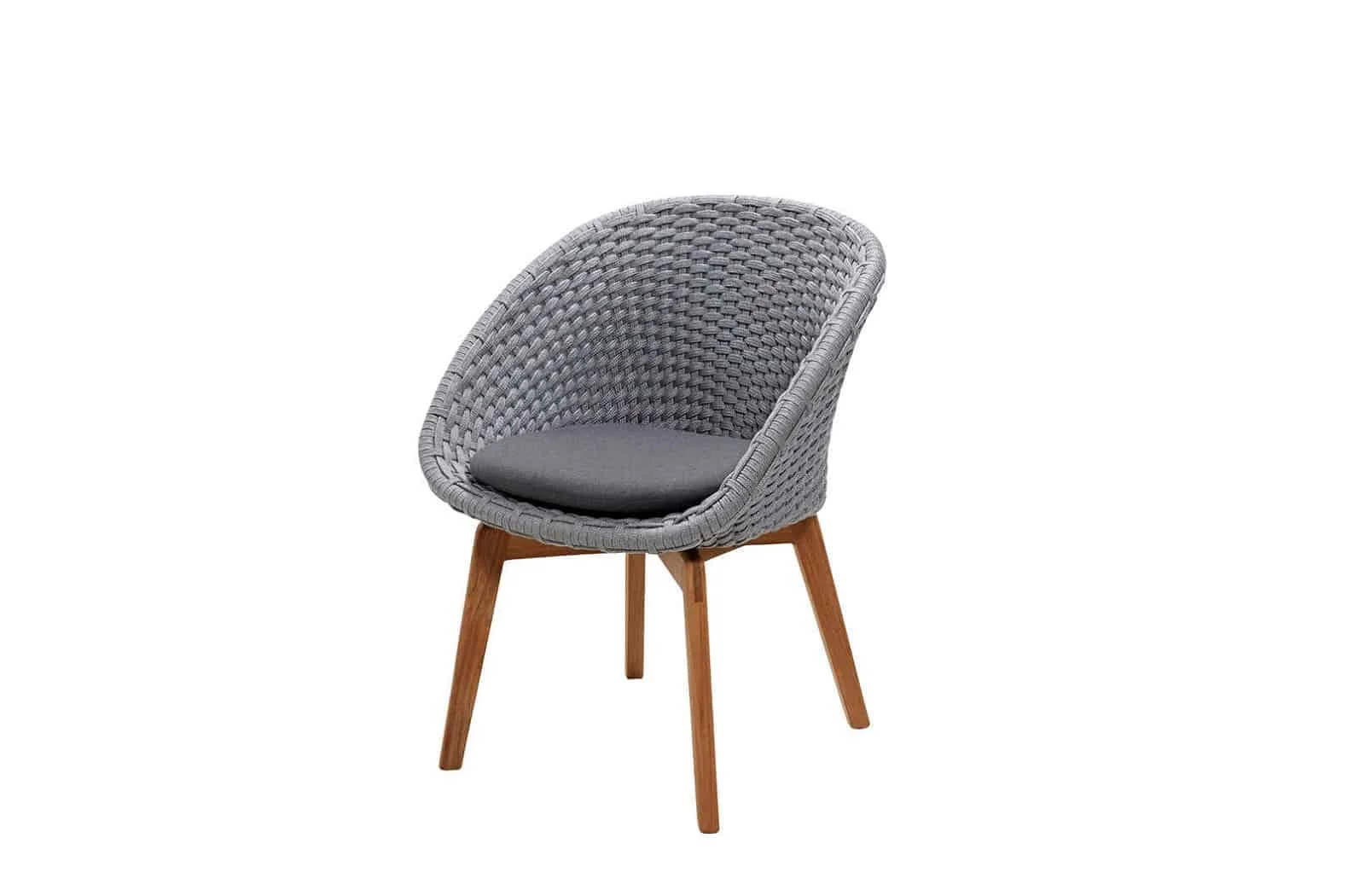 Cane-line Peacock Gartenstuhl Light Grey mit Teakholzbeinen, wetterfest, modern, bequem, pflegeleicht, ideal für den Außenbereich. Cane-line Peacock Gartenstuhl Light Grey mit Teakholzbeinen, wetterfest, modern, bequem, pflegeleicht, ideal für den Außenbereich.