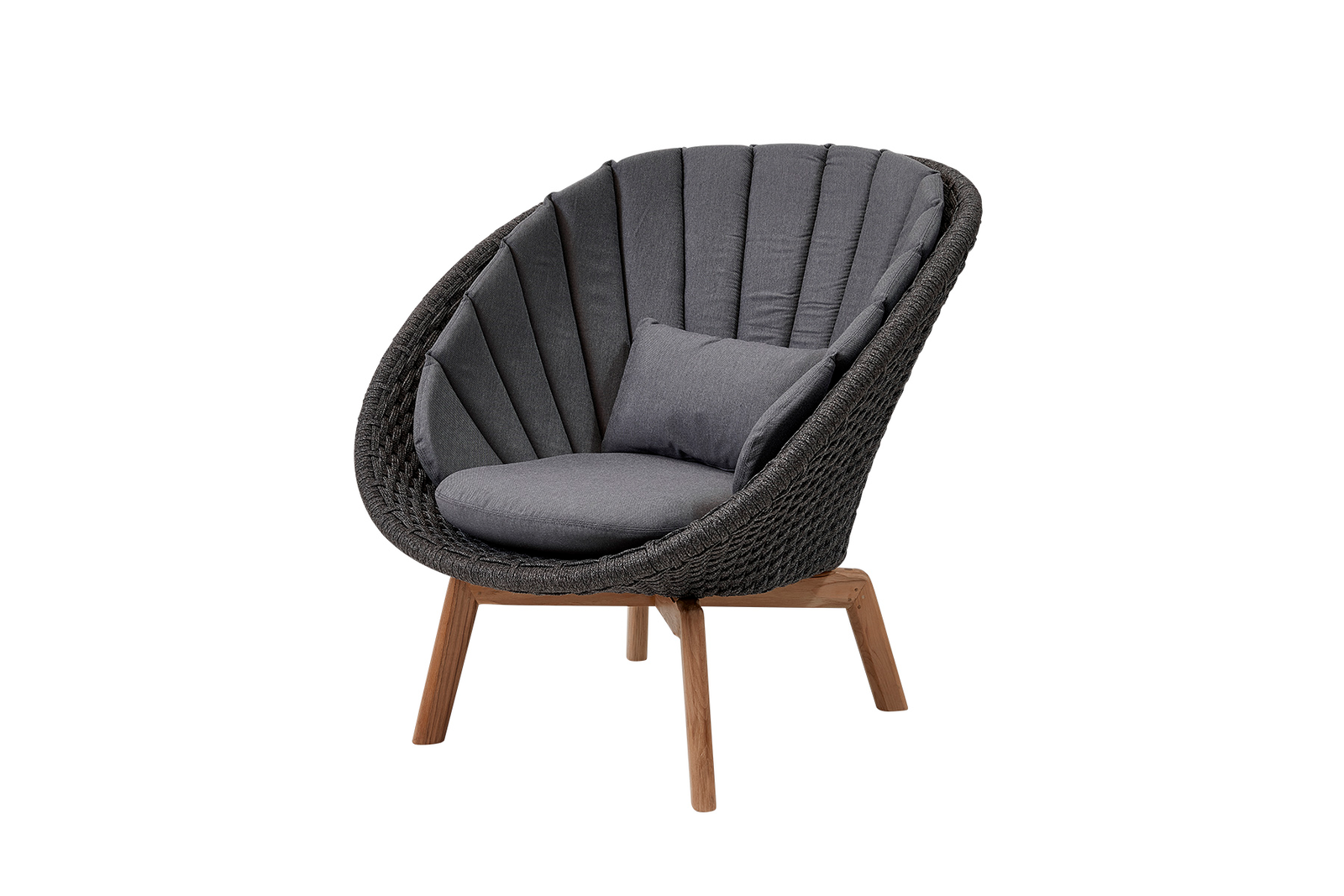 Cane-line Peacock Loungesessel mit Teakholz-Beinen & Soft Rope in Dunkelgrau, inkl. Grau Kissen, wetterfest & modern - 91x93x87 cm Cane-line Peacock Loungesessel mit Teakholz-Beinen & Soft Rope in Dunkelgrau, inkl. Grau Kissen, wetterfest & modern - 91x93x87 cm