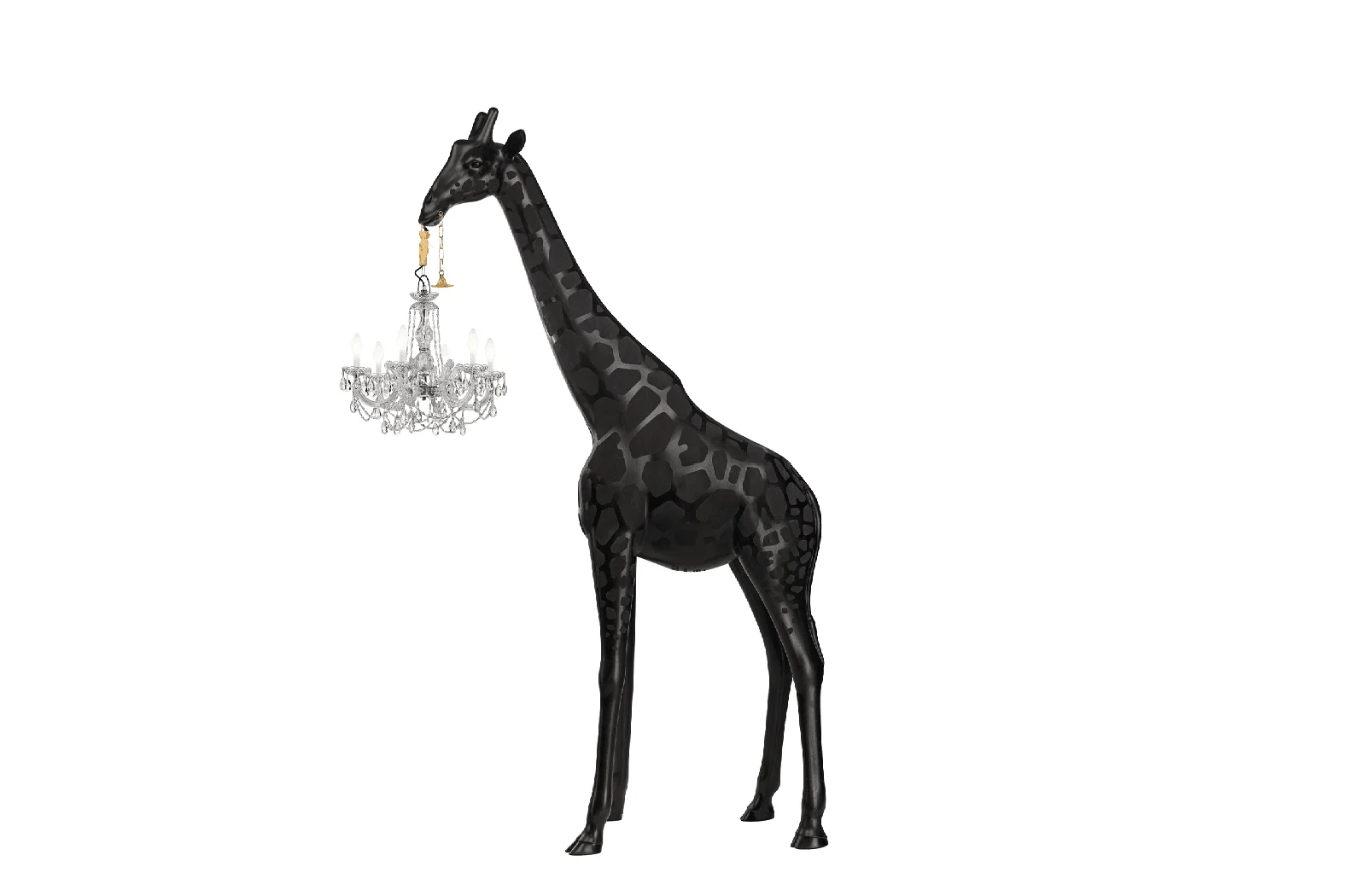 Qeeboo Giraffe in Love Stehlampe M - Schwarze Outdoor-Lampe, 2,65m, wasserdicht, IP65, mit Kronleuchter, Design von Marcantonio Qeeboo Giraffe in Love Stehlampe M - Schwarze Outdoor-Lampe, 2,65m, wasserdicht, IP65, mit Kronleuchter, Design von Marcantonio