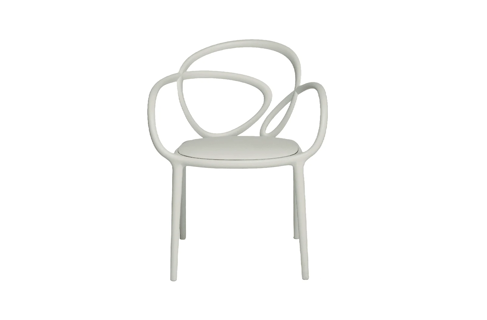 Qeeboo Loop Chair 2er Set mit Polster in Weiß | Designstuhl für Innenbereich, stapelbar, asymmetrische Form, von Front entworfen Qeeboo Loop Chair 2er Set mit Polster in Weiß | Designstuhl für Innenbereich, stapelbar, asymmetrische Form, von Front entworfen