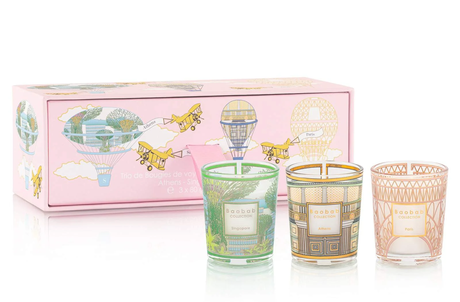 Baobab Trio Travel Candles Set - My First Baobab | Pink Box | Singapore, Athens & Paris Scents | Luxury Gift Idea Baobab Trio Travel Candles Set - My First Baobab | Pink Box | Singapore, Athens & Paris Scents | Luxury Gift Idea