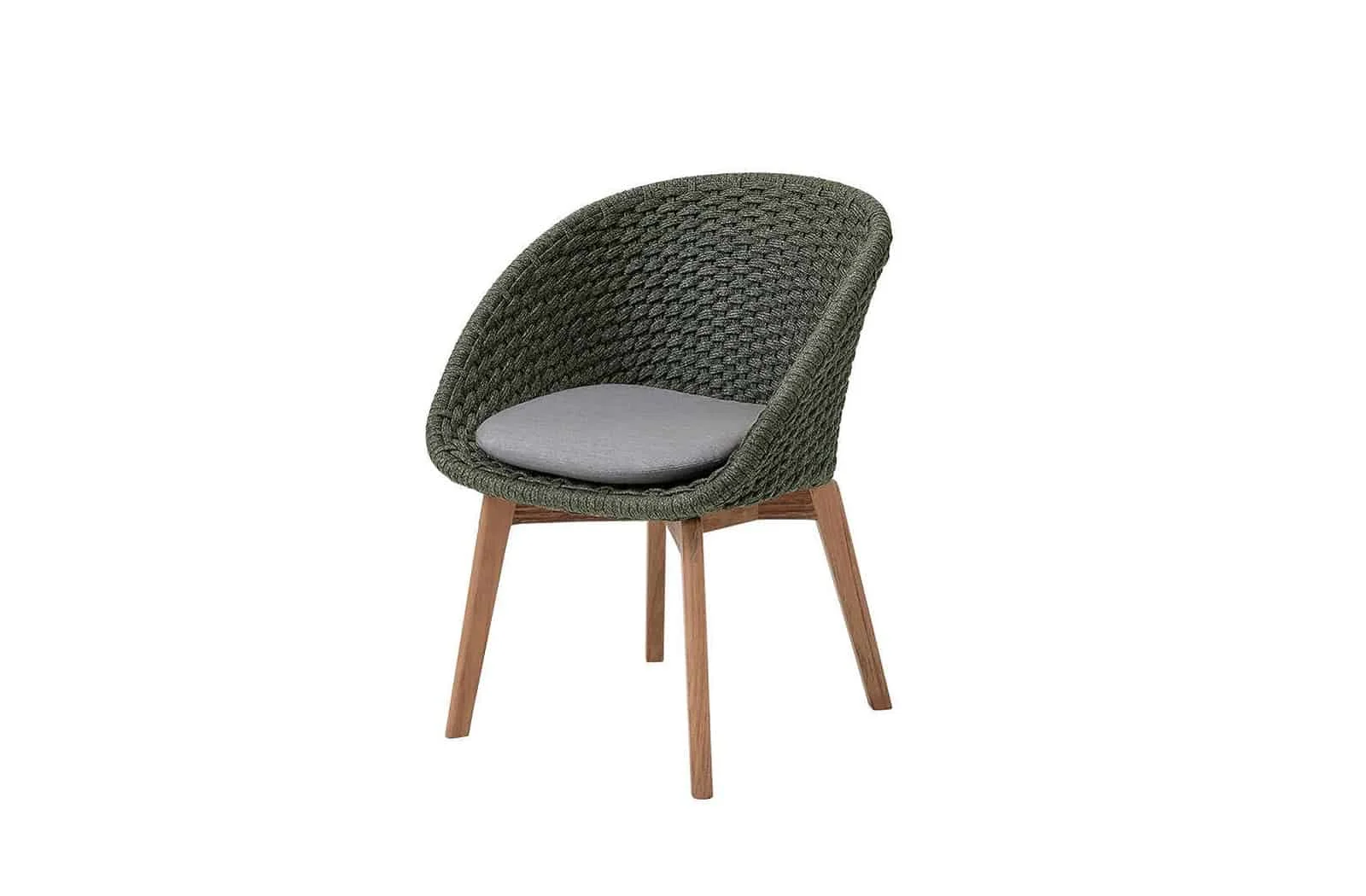 Cane-line Peacock Gartenstuhl - Dunkelgrün mit Teakholzbeinen, wetterfest, modern, komfortabel, Natté Kissen, 61x61x81 cm, für den Außenbereich Cane-line Peacock Gartenstuhl - Dunkelgrün mit Teakholzbeinen, wetterfest, modern, komfortabel, Natté Kissen, 61x61x81 cm, für den Außenbereich