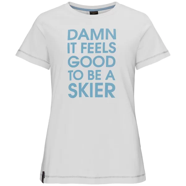 Elevenate Riders T-Shirt Damen M - Bio-Baumwolle, Weiß, Ski-Freizeitshirt mit coolem Spruch, hoher Tragekomfort Elevenate Riders T-Shirt Damen M - Bio-Baumwolle, Weiß, Ski-Freizeitshirt mit coolem Spruch, hoher Tragekomfort