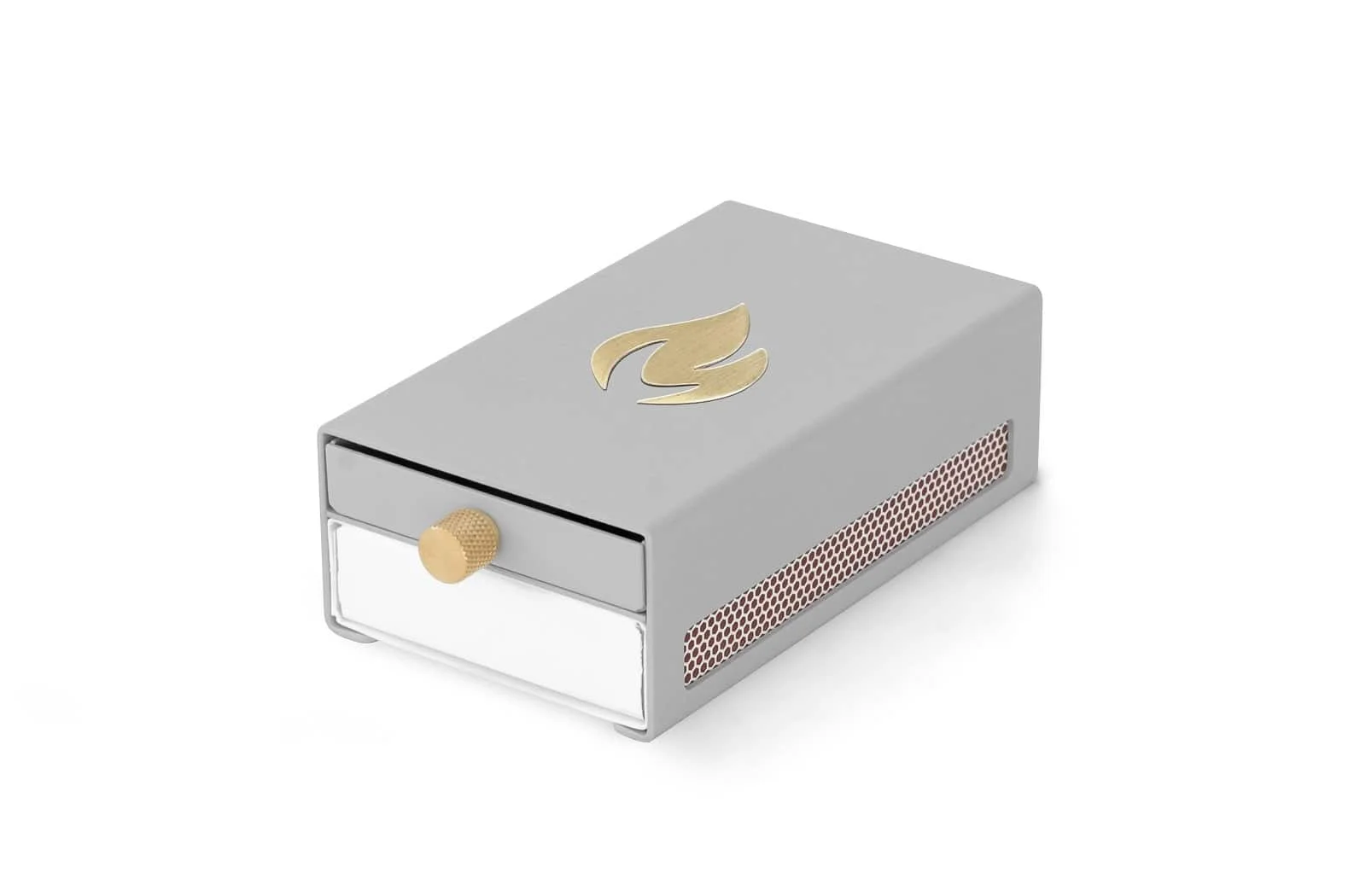 Nordic Flame Design-Hülle für Streichholzschachtel Grau mit Messingdetails - Stilvoller Aufbewahrungslösungen für lange Streichhölzer, Schweden Nordic Flame Design-Hülle für Streichholzschachtel Grau mit Messingdetails - Stilvoller Aufbewahrungslösungen für lange Streichhölzer, Schweden