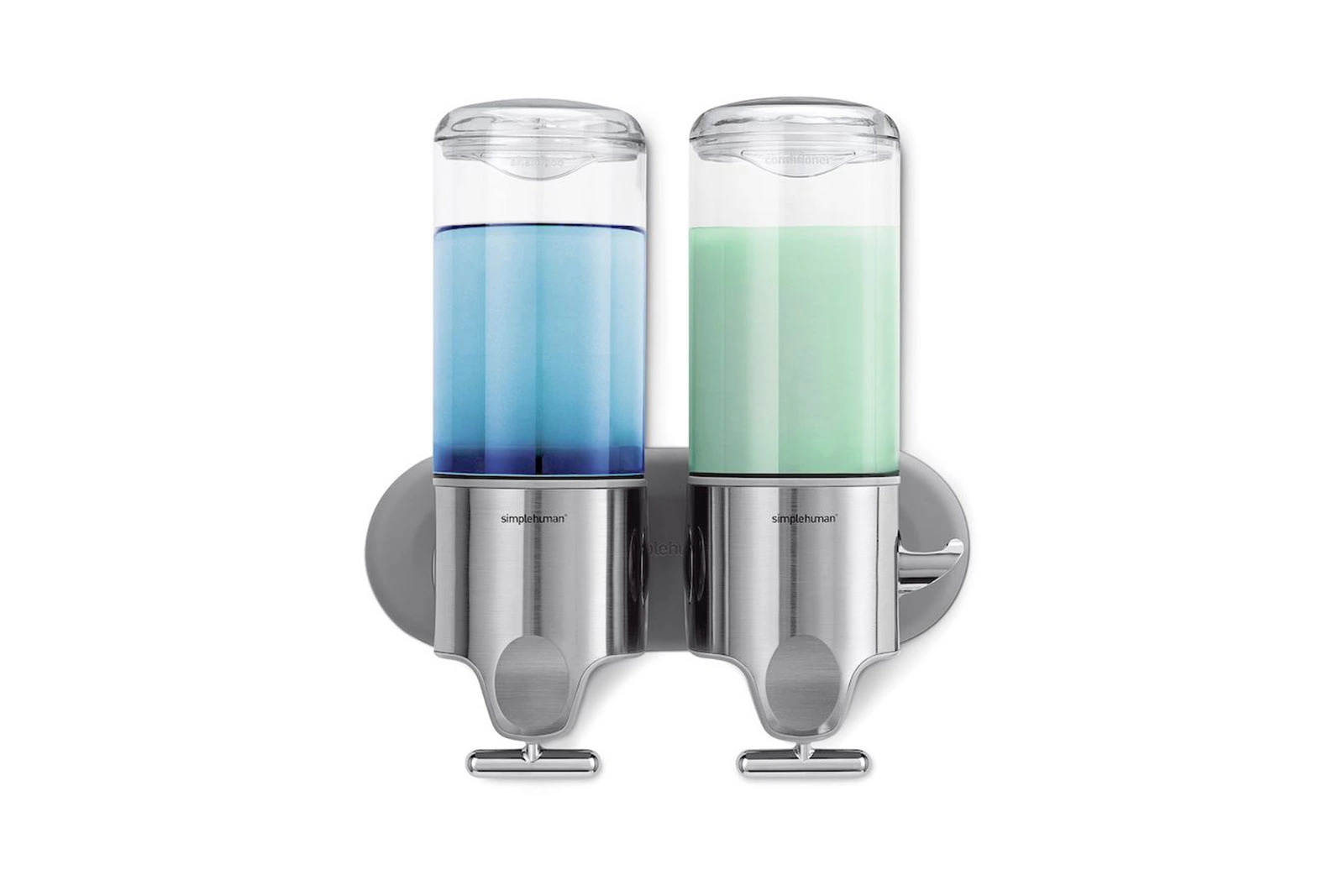 simplehuman Doppel-Seifenspender mit Wandhalterung, ergonomischem T-Hebel, Aufhänger für Zubehör, rostfreies Edelstahl, einfach nachfüllbar simplehuman Doppel-Seifenspender mit Wandhalterung, ergonomischem T-Hebel, Aufhänger für Zubehör, rostfreies Edelstahl, einfach nachfüllbar