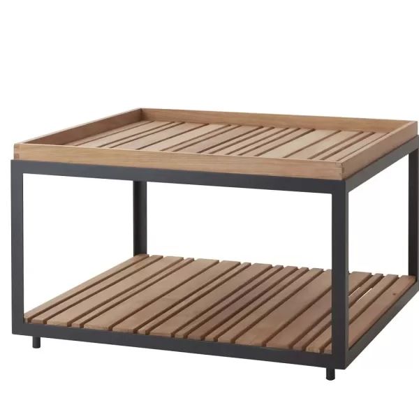 Cane-line Level Couchtisch groß 79x79 cm | Teak & Lava Grey | Minimalistischer Beistelltisch mit Ablage | SVLK-zertifiziert Cane-line Level Couchtisch groß 79x79 cm | Teak & Lava Grey | Minimalistischer Beistelltisch mit Ablage | SVLK-zertifiziert