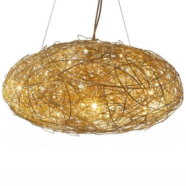 Novoline Scala Pendelleuchte - Gold, Ø 70cm, Handgemachte Aluminiumdraht-Lampe mit Halogen-Lämpchen, Edles Design für jeden Raum Novoline Scala Pendelleuchte - Gold, Ø 70cm, Handgemachte Aluminiumdraht-Lampe mit Halogen-Lämpchen, Edles Design für jeden Raum