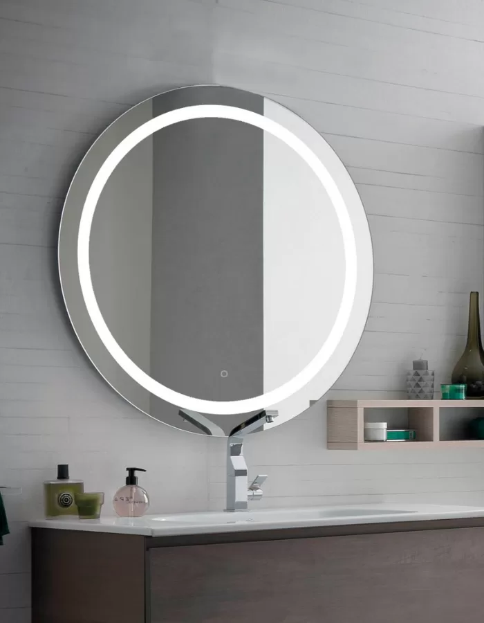 Runder LED-Spiegel 60 cm mit satiniertem Glas & Spiegelheizung - Modernes Design für stilvolle Raumbeleuchtung und Dekoration Runder LED-Spiegel 60 cm mit satiniertem Glas & Spiegelheizung - Modernes Design für stilvolle Raumbeleuchtung und Dekoration